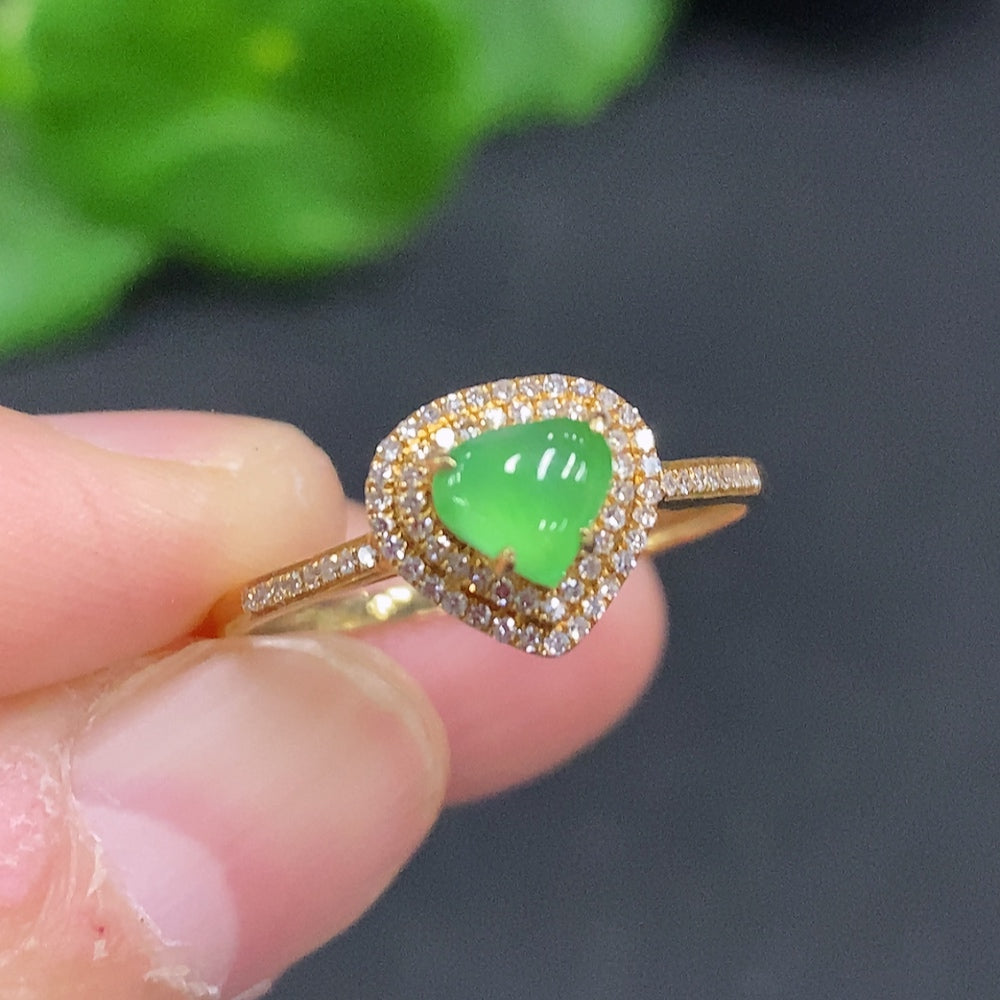 Jadeite Ring with 18K Gold Size 15 Total Weight Approx. 1.6g (Accented with Diamonds)