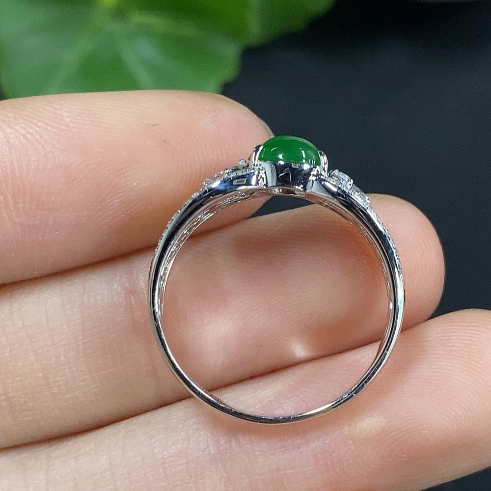 Jadeite Inlaid Ring 18k with Diamond Accents (Minimum Only) Size 13 Total Weight Approx. 3.04g