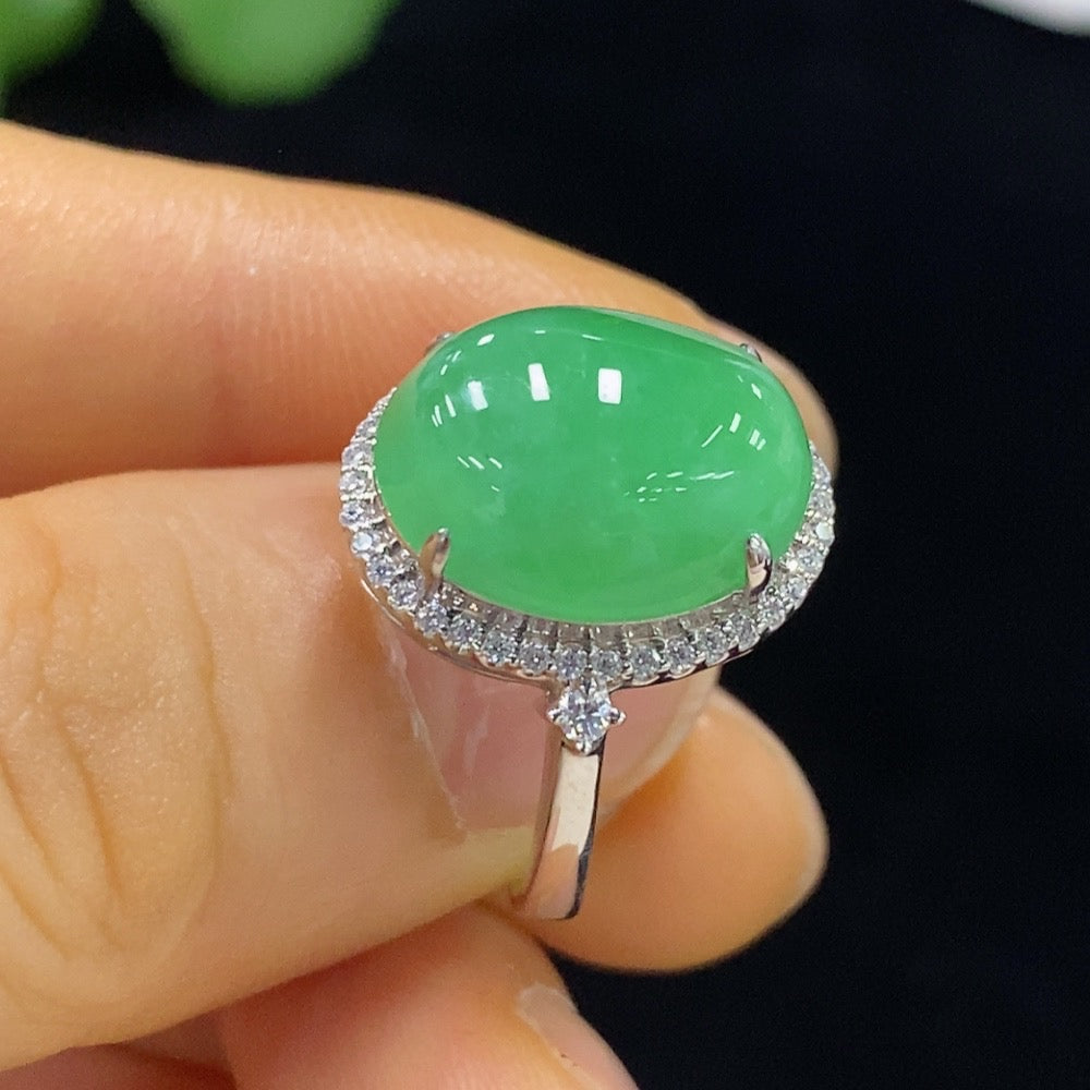 Jadeite Cabochon Ring 18k No Diamond Size 14 Total Weight Approx.4.38g