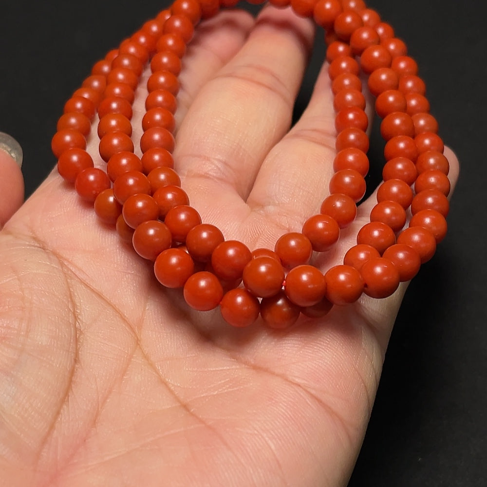South Red Agate Bead Necklace with Visible Organic Matter