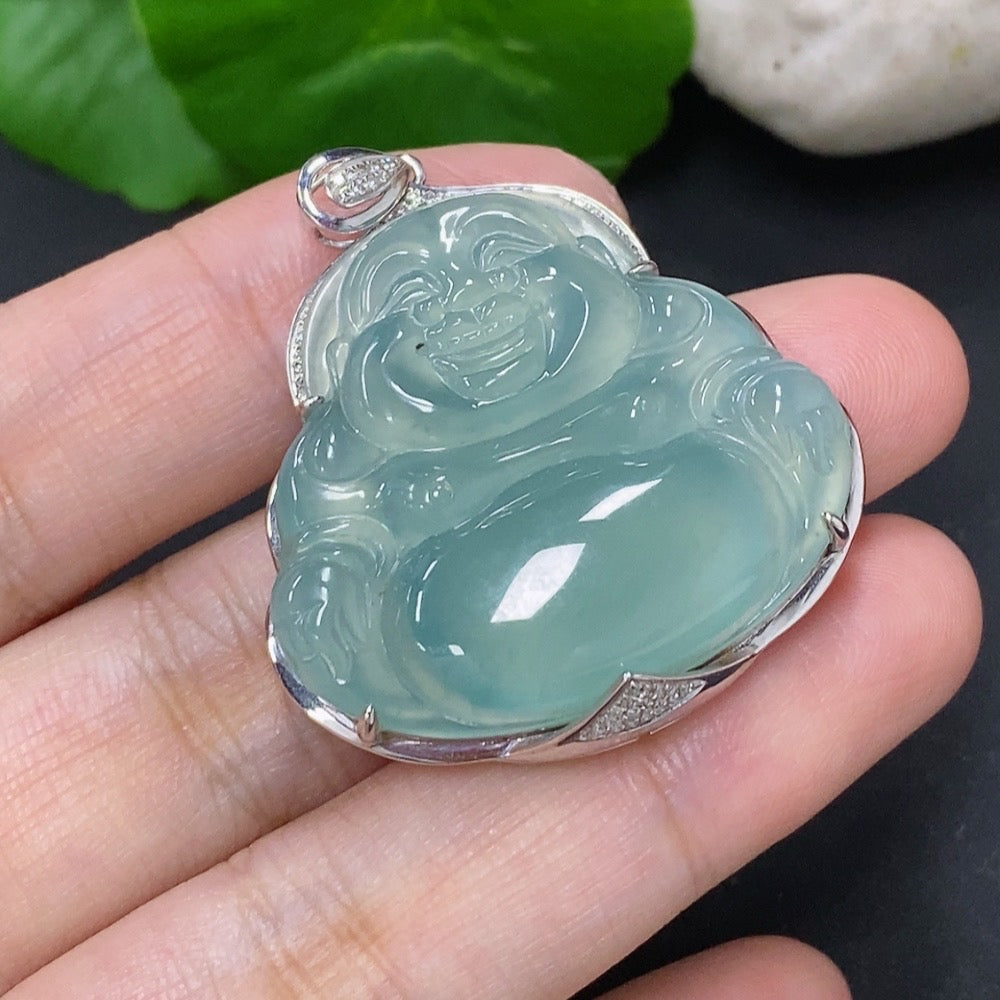 Jadeite Buddha Pendant with 18K Gold and Diamond Accents
