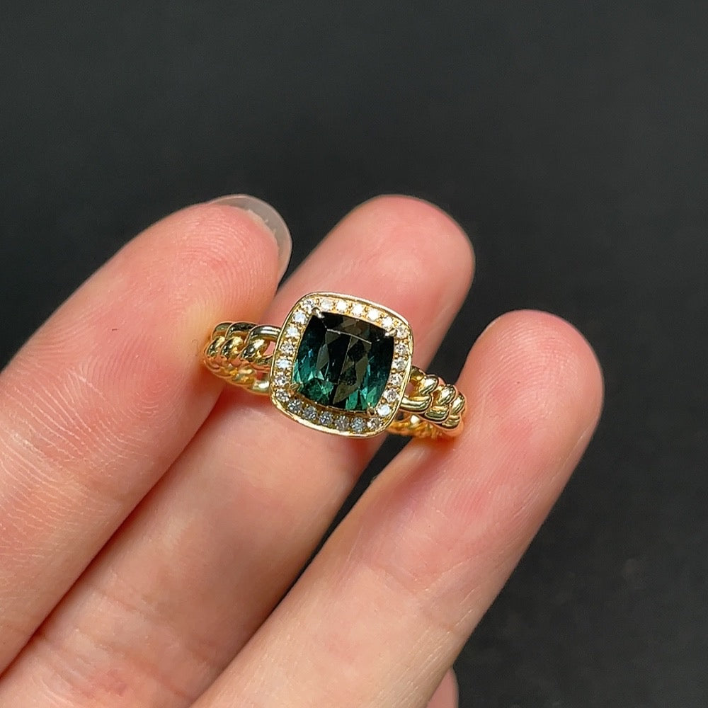 Tourmaline Ring with Diamond Accents, 18k, Total Weight Approx. 4.31g, Size 13