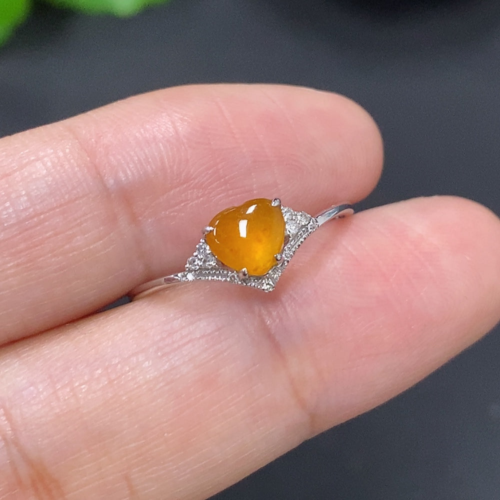 Jadeite Ring with 18K Gold Size 16 Total Weight Approx. 1g (with Diamond Accents)