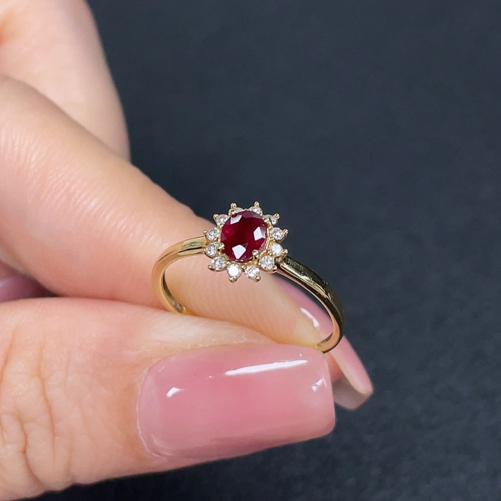 18K Ruby Ring Filled with Diamond Accents Total Weight Approx. 1.29g Size 13