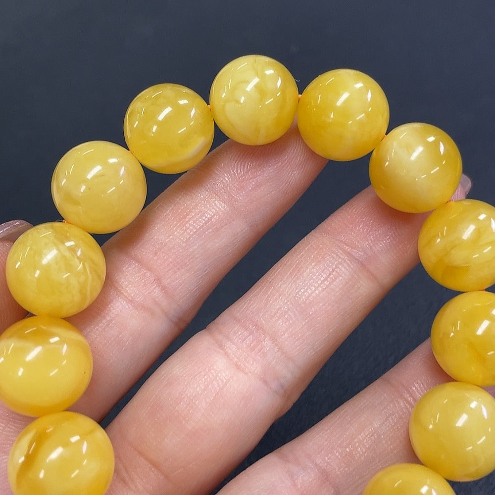 Amber Beeswax Beads Bracelet Approx. 13.3mm Total Weight About 19.76g