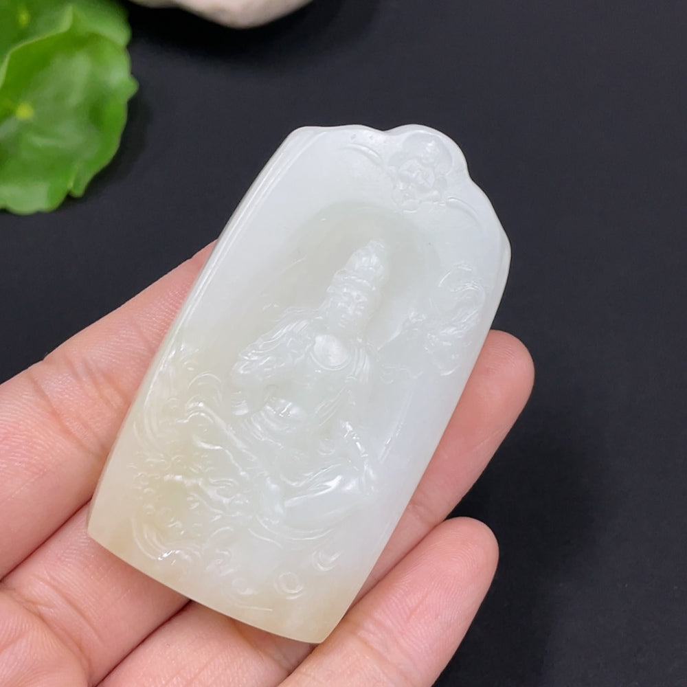 Hetian Jade Pendant Manjushri Bodhisattva Total Weight Approx. 40.1g