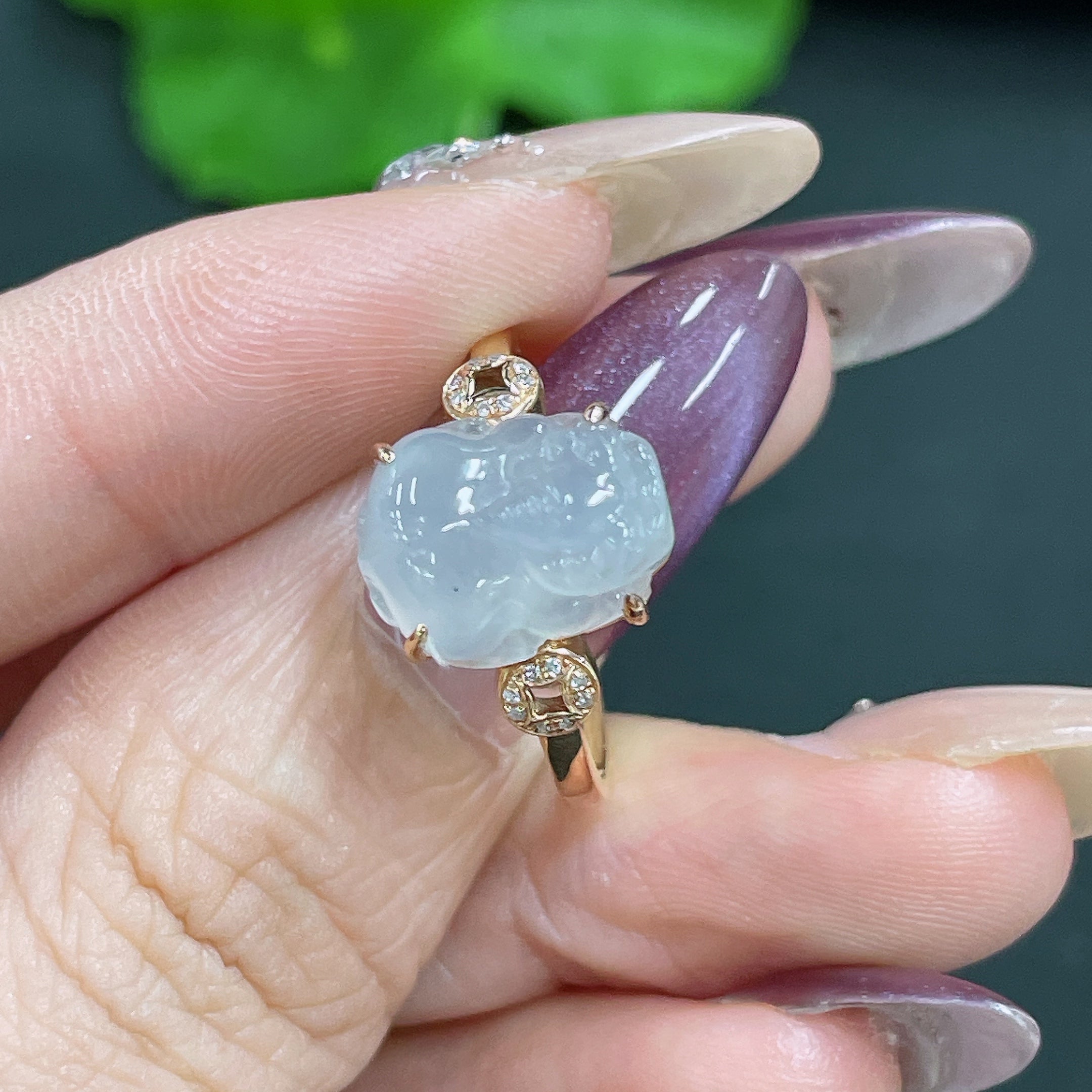 Jadeite Ring 18k Gold Inlaid Total Weight Approx. 3.05g Size 15