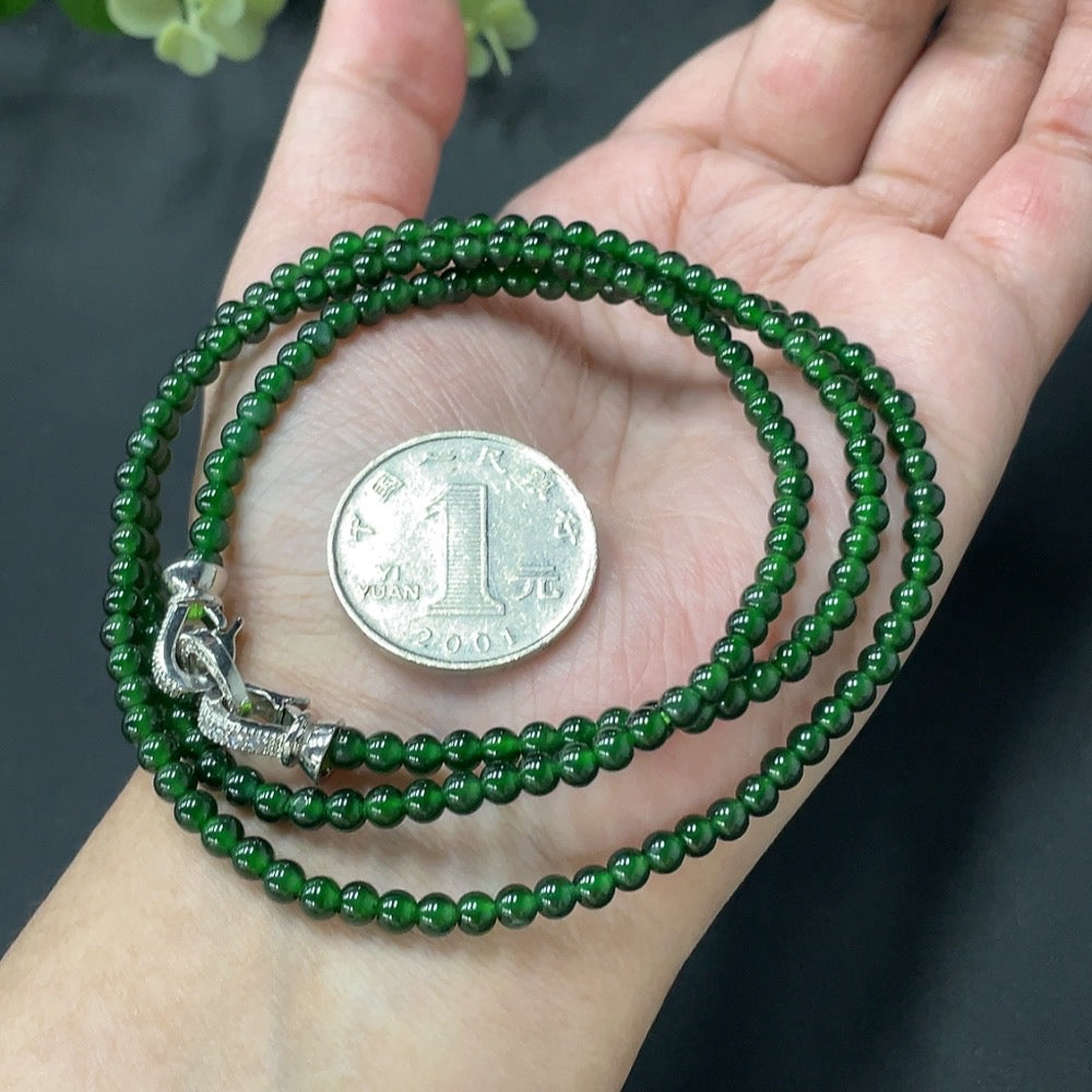 Jadeite Bead Necklace Approx. 3.8mm Non-Gold Clasp Total Weight 18.380g