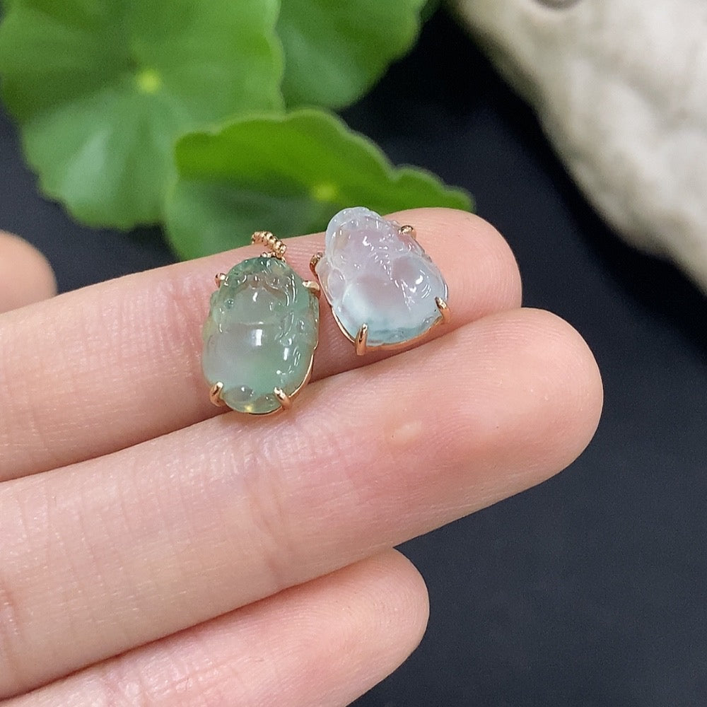 Jadeite Inlaid Earrings Pair 18K Gold Total Weight Approx. 2.5g (Including Earplug Weight)