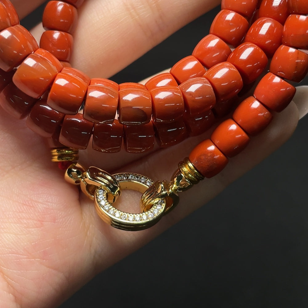 Red Agate Bead Strand with Visible Organic Matter, Non-Gold, Total Weight Approx. 60.29g, Size About 7.1mm
