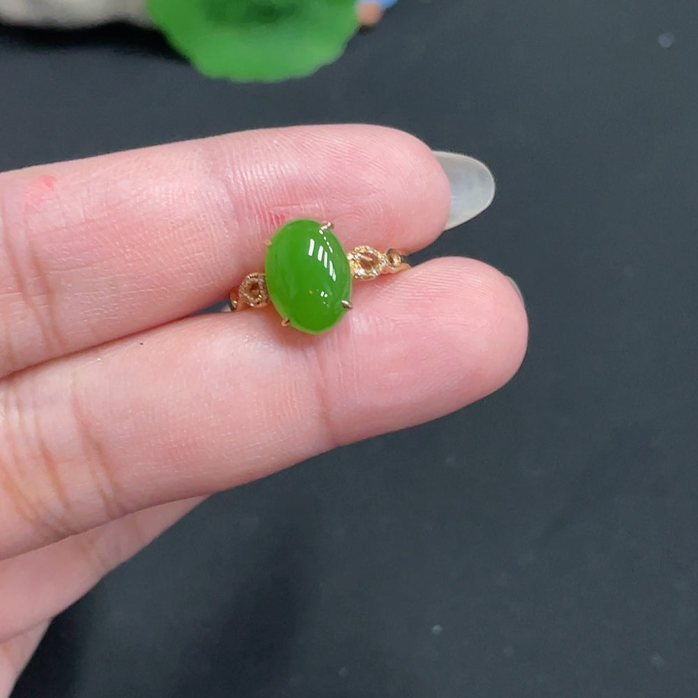Hetian Jade Inlaid Ring Size 13.5 Total Weight Approx. 1.8g 18k with Diamond Accents