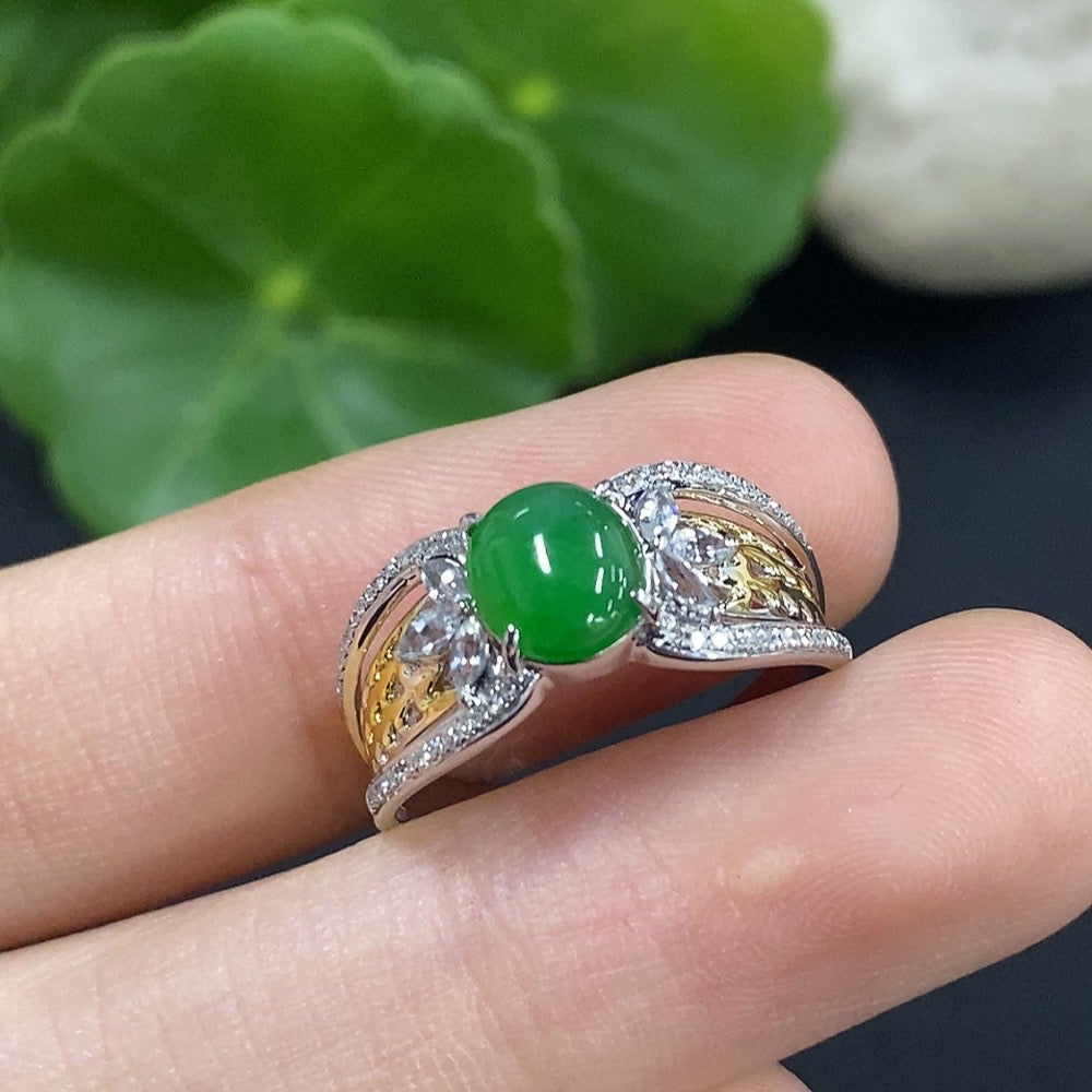 Jadeite Inlaid Ring 18k with Diamond Accents (Minimum Only) Size 13 Total Weight Approx. 3.04g
