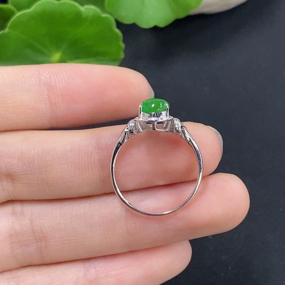 Jadeite Gourd Inlaid Ring 18K Gold with Diamond Size 15 Total Weight Approx. 2.02g