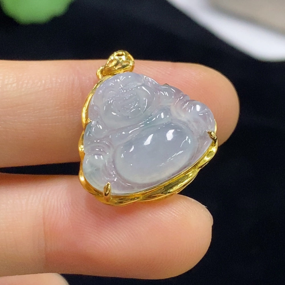 Jadeite Buddha Pendant with 18k Gold Mounting, Total Weight Approximately 2.85g