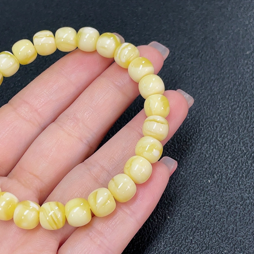 Amber Beeswax Bracelet, Total Weight Approx. 9.24g, Size About 8.4mm