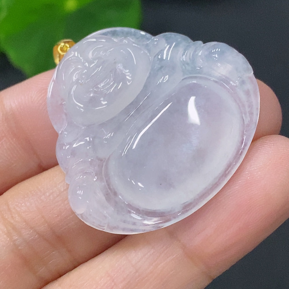 Jadeite Pendant Buddha with 18k Gold and Diamond Accent, Total Weight Approx. 9.42g