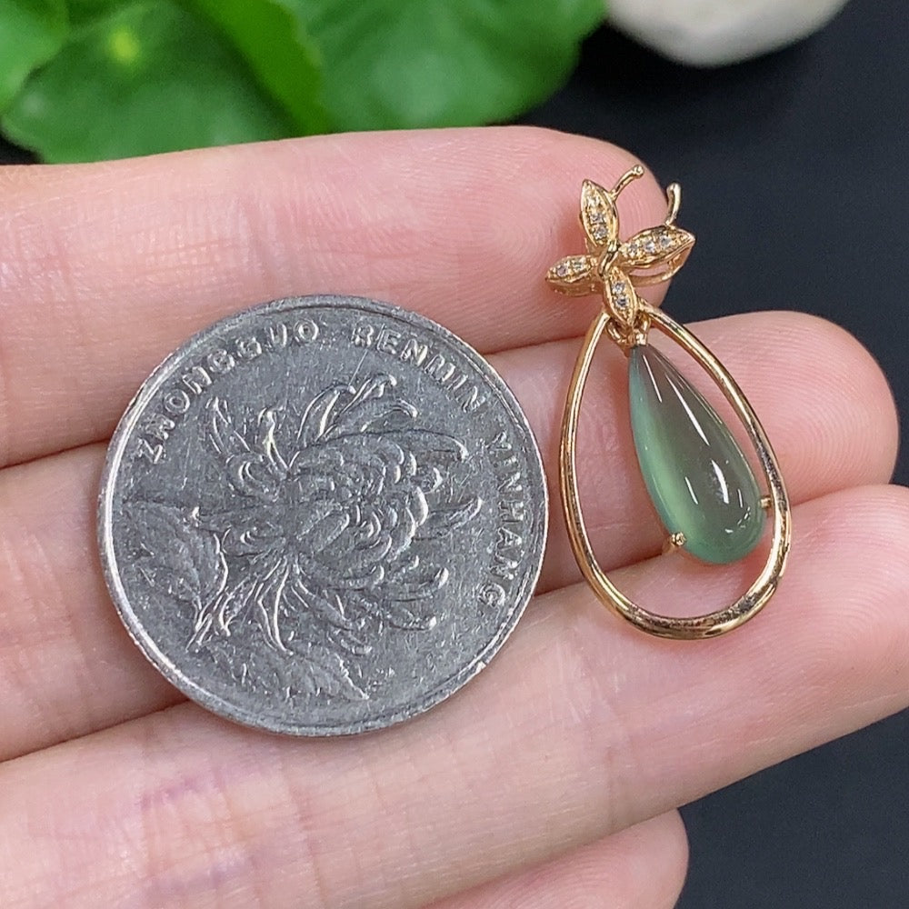 Jadeite Inlaid Pendant 18k Gold Total Weight Approx. 1.8g With Diamond Accents