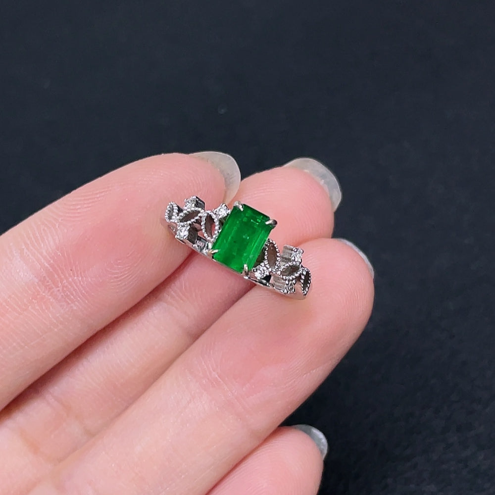 18K Gold Emerald Ring, Clarity Enhanced, Accented with Diamonds, With Certificate