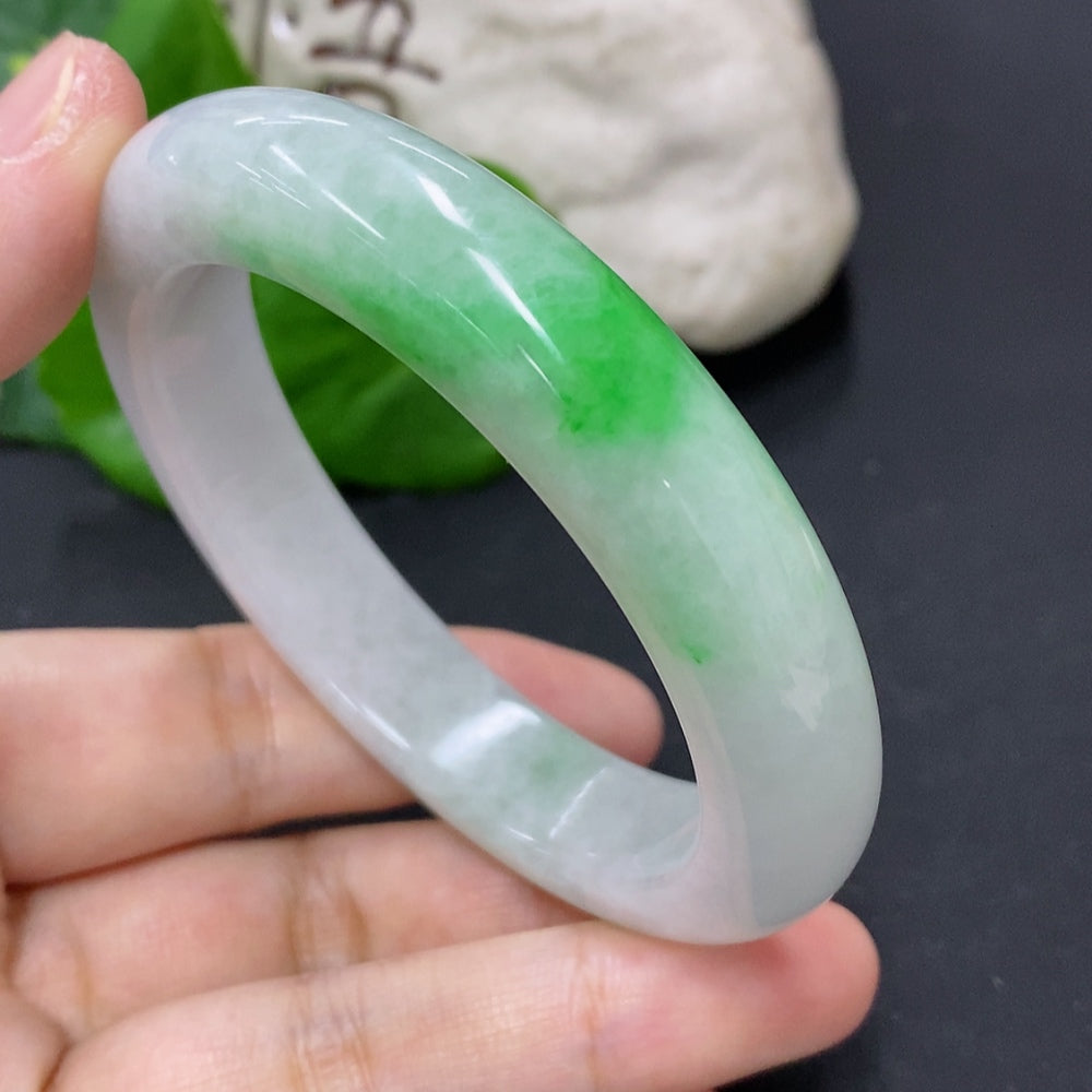 Jadeite round bracelet with size 54.5 and total weight 63.3g, featuring polished jade beads on a HKHQ jade jewelry piece.