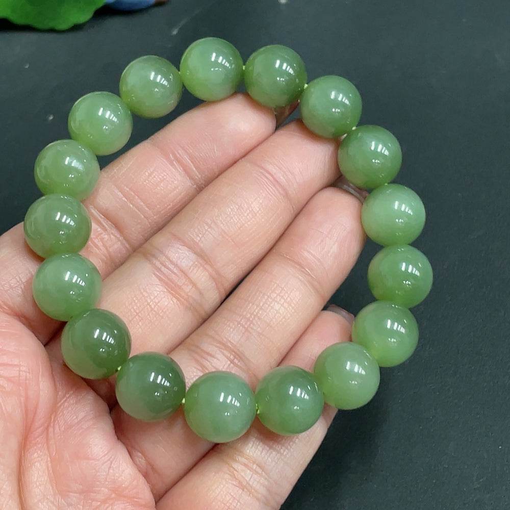 Hetian Jade Bracelet Approx. 11.9mm Beads Total Weight Approx. 46.5g