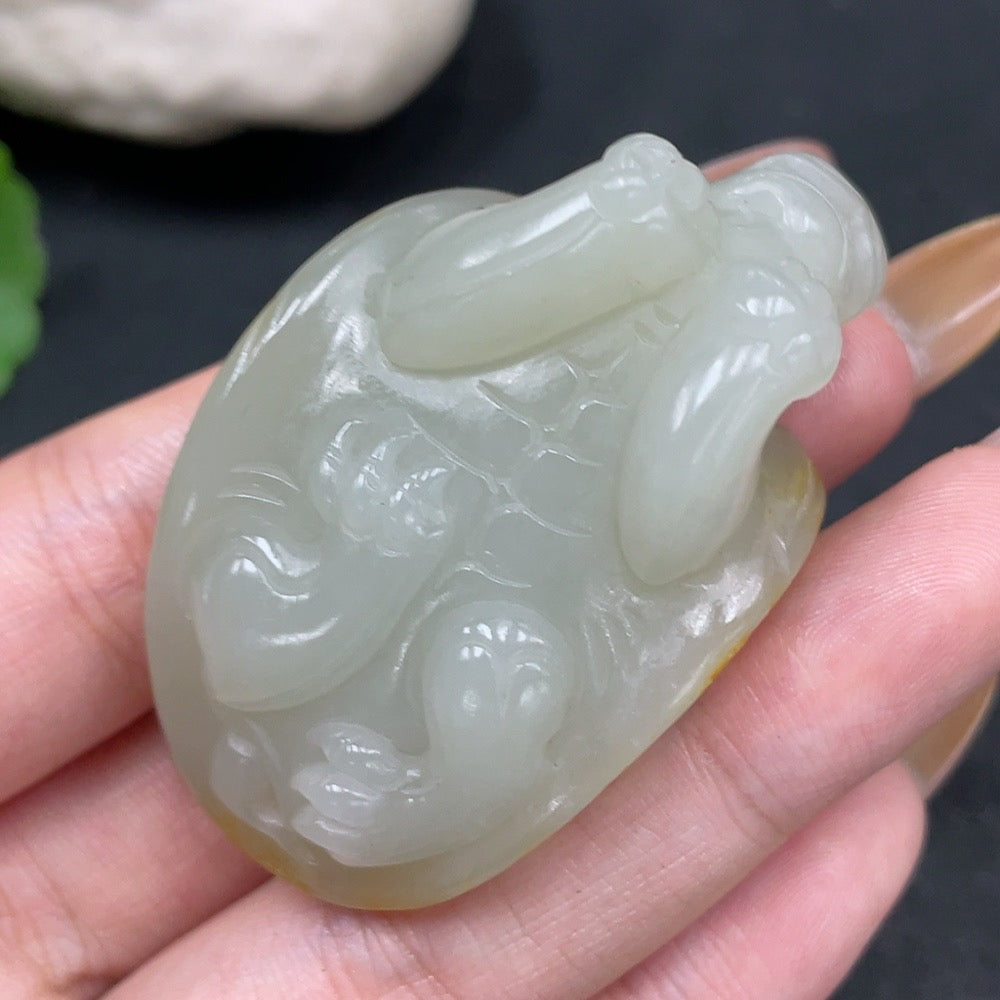 Hetian Jade Handheld Piece - Dragon Turtle, Undetermined Skin Color Formation, Total Weight Approximately 54.4g