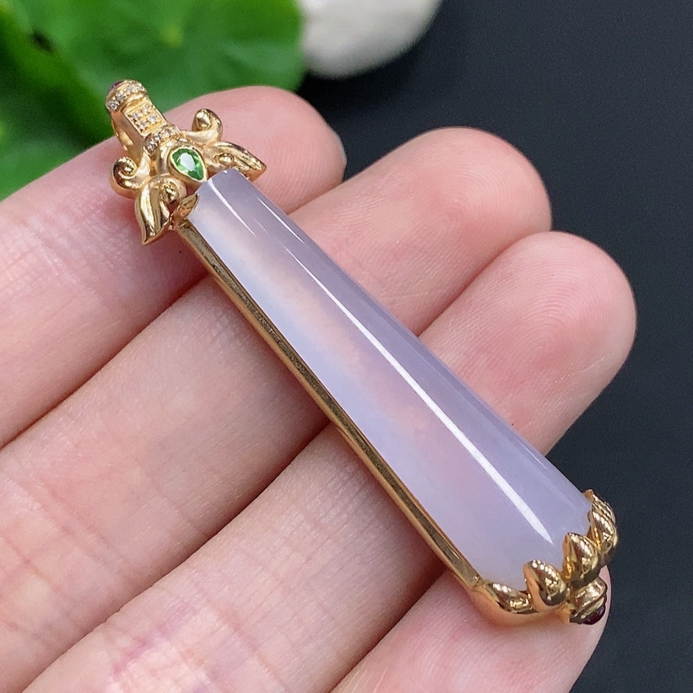 Jadeite Plain Pendant Necklace 18k Gold Total Weight Approx.8.4g Diamond Accents Base Color Affected by Precious Metal