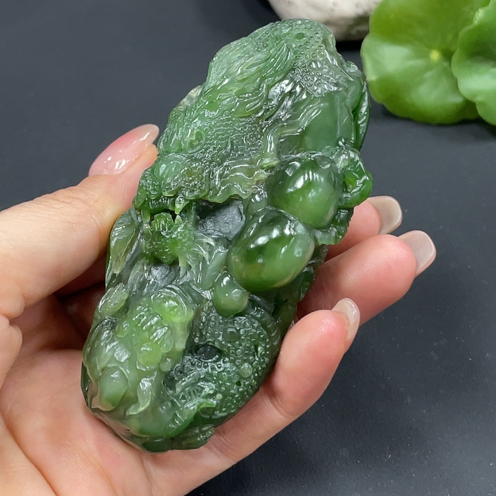 Hetian Jade Handheld Carving Dragon Total Weight About 173.9g