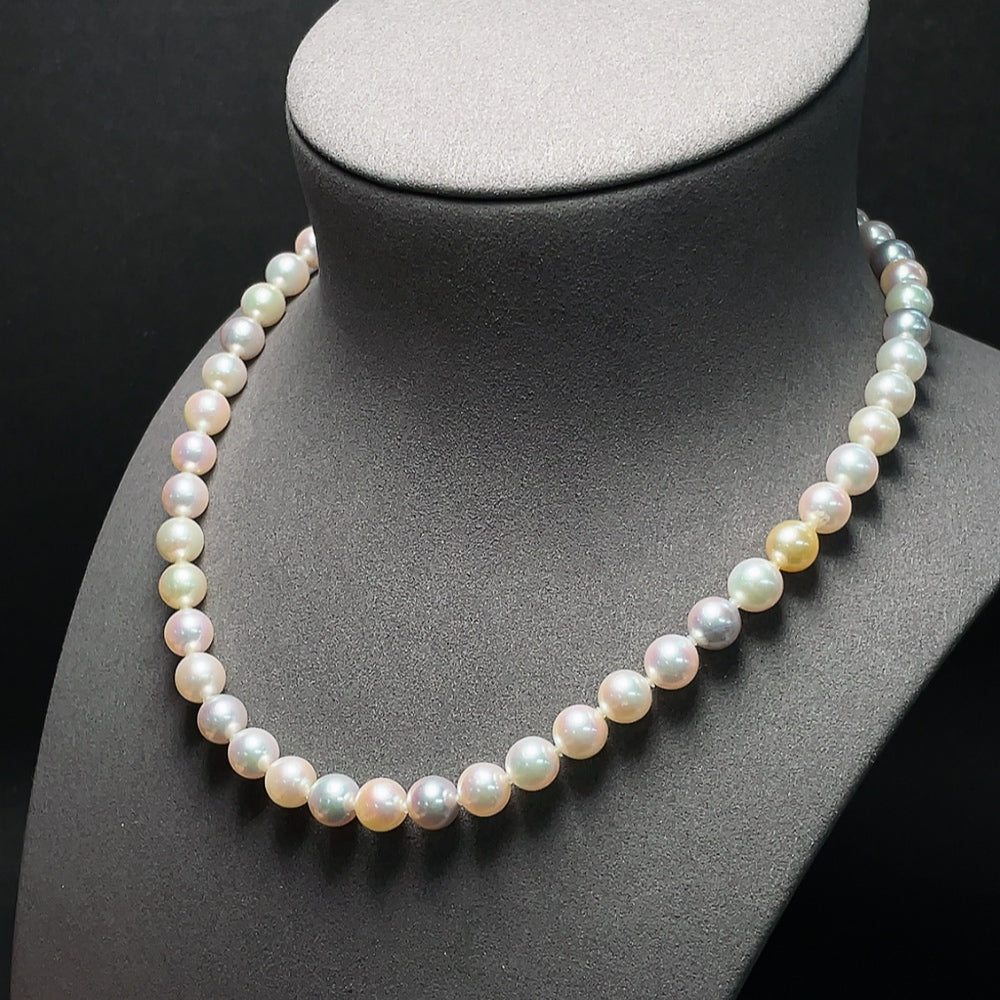 HKHQ seawater pearl necklace with undetermined color, 8.6mm pearls, weighing about 46.43g, natural and elegant jewelry piece.