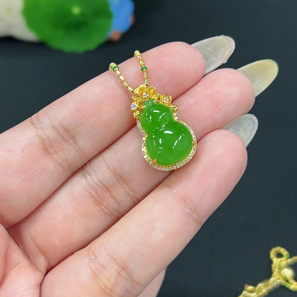 Hetian Jade Jasper Inlaid Pendant Gourd Total Weight Approx. [Including Chain] 7.8g Pendant 18k Chain Non-Gold With Diamond Accents