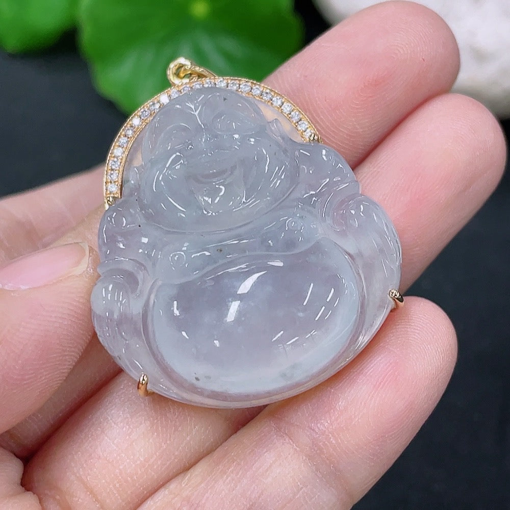 Jadeite Buddha Pendant with 18k Gold and Diamond Accents