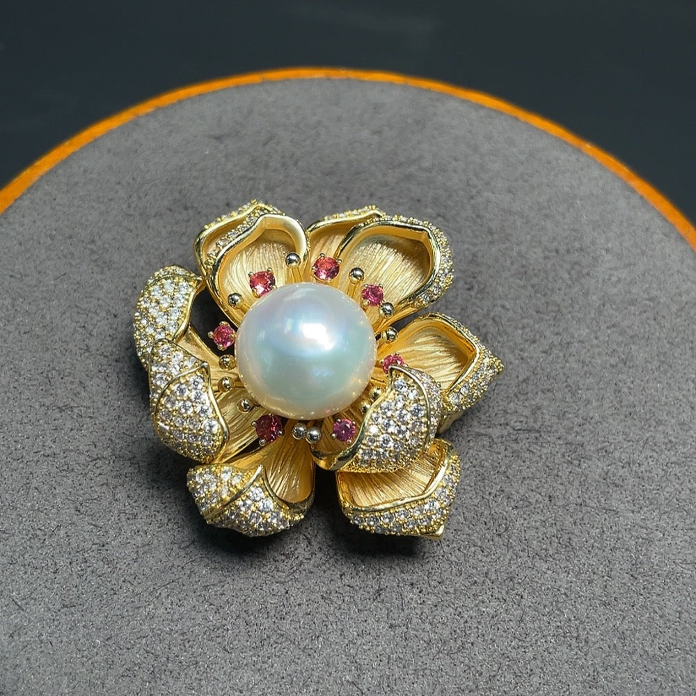 Seawater pearl inlaid brooch non-gold inlaid card 15.2mm approx. total weight about 39.35g