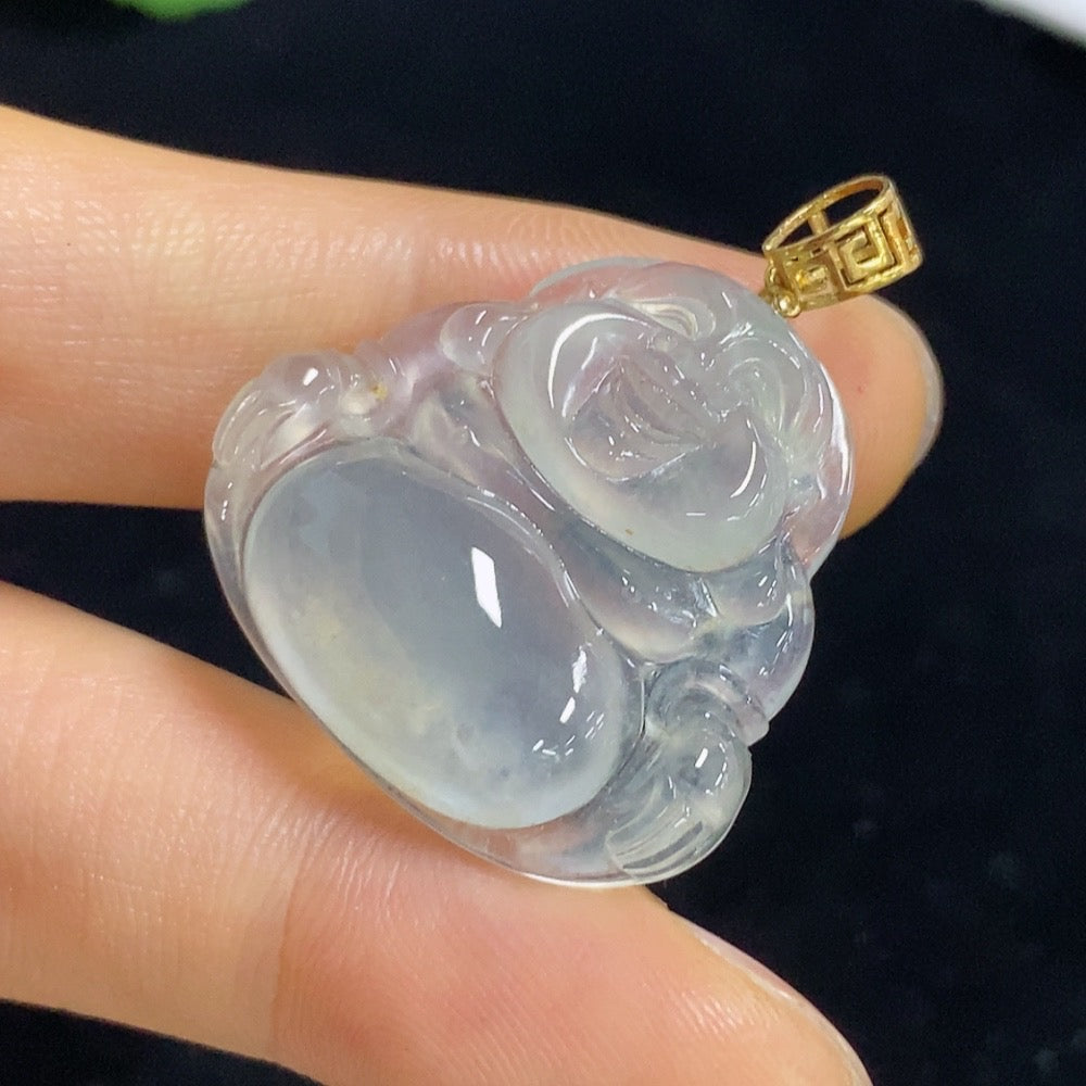Jadeite Buddha Pendant 18K Gold Total Weight Approx. 6.3g