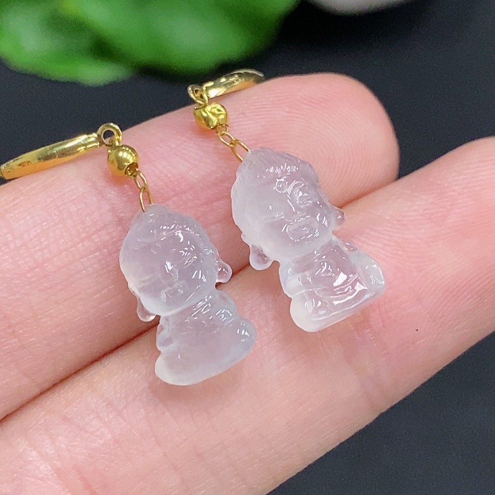 Jadeite Baby Buddha Inlaid Earrings 18K Gold Total Product Weight Approximately 1.9g