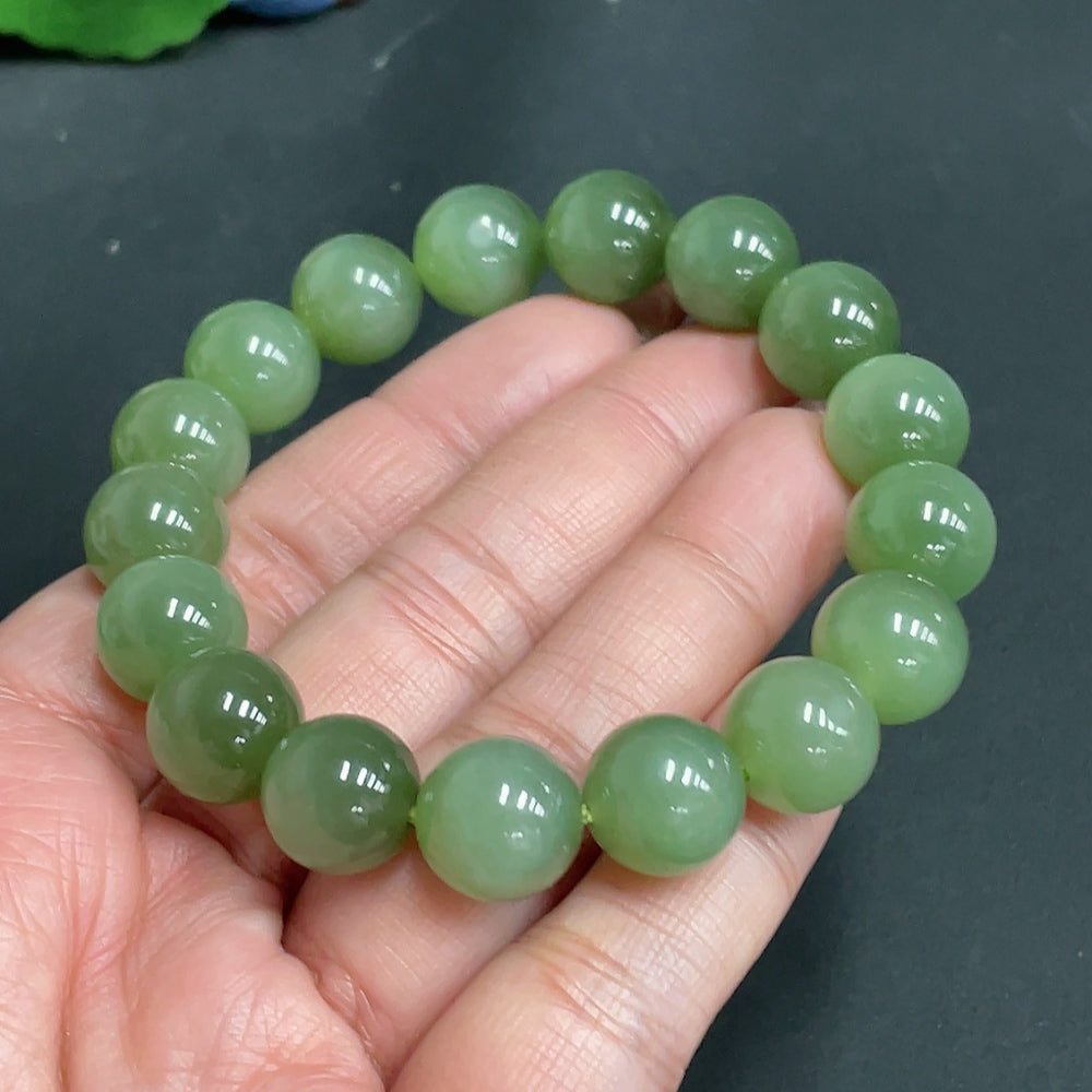 Hetian Jade Bracelet Approx. 11.9mm Beads Total Weight Approx. 46.5g