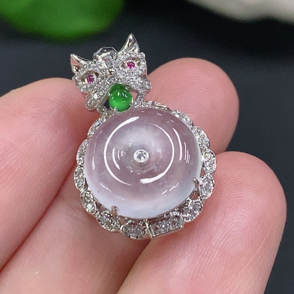 Jadeite Inlaid Pendant (No imprint, surface gold content Au75%) Total weight approx. 3.1g (Colorless accent stones are diamonds)