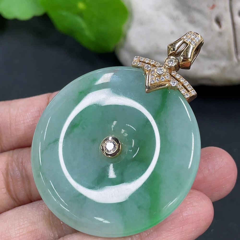 Jadeite Peace Knot Pendant with 18K Gold Clasp and Diamond Accents