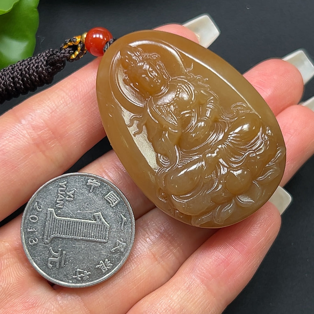 Hetian Jade Guanyin Pendant, Including Rope