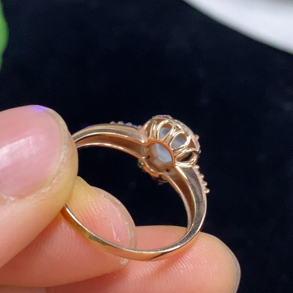 Jadeite Gourd Inlaid Ring 18k with Diamond Size 18 Total Weight Approx. 3.09g