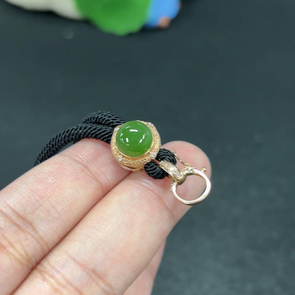 Hetian Jade Jasper Inlaid Pendant 18K with Diamond Accents