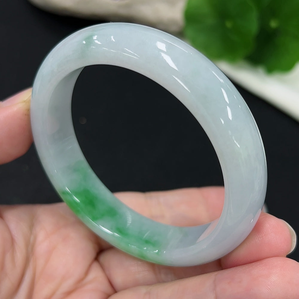Jadeite round bracelet with size 53.8 and approximately 54g weight, featuring smooth, polished jade beads from HKHQ.