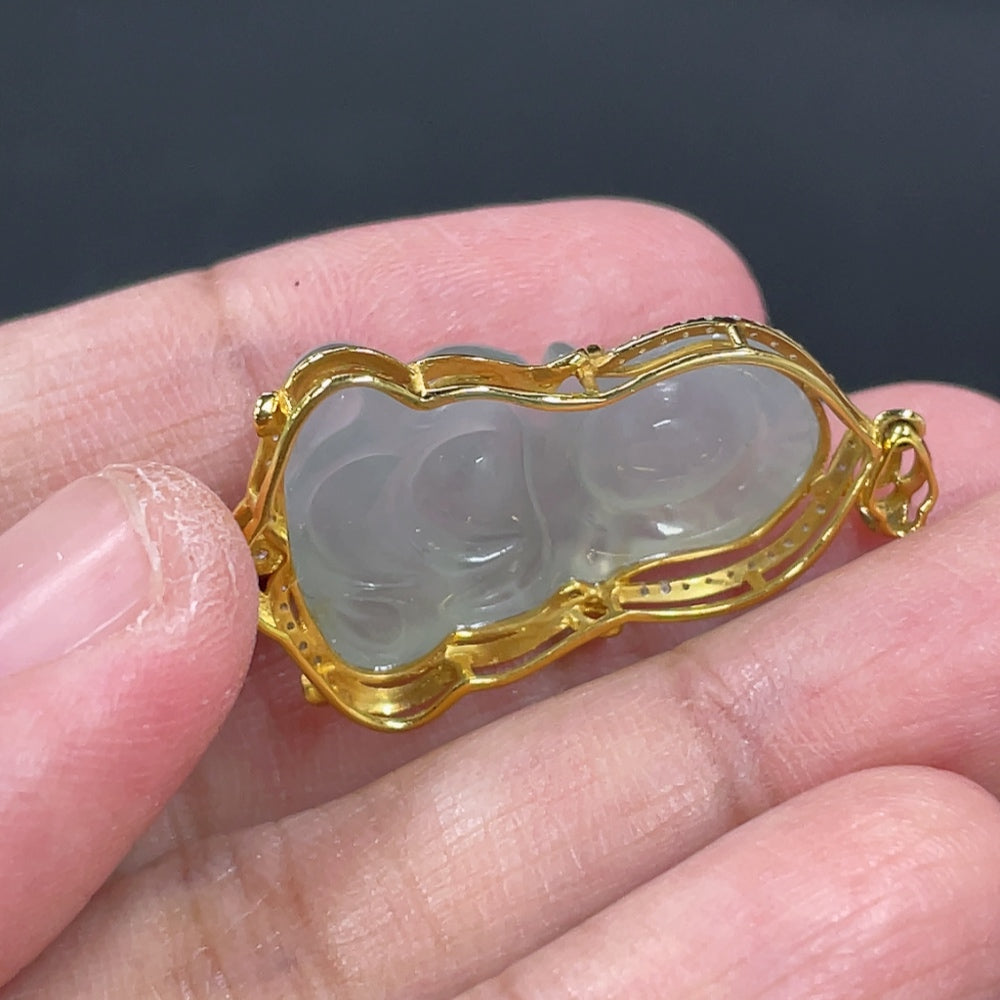 Jadeite Baby Buddha Pendant with 18K Gold and Diamond Accents
