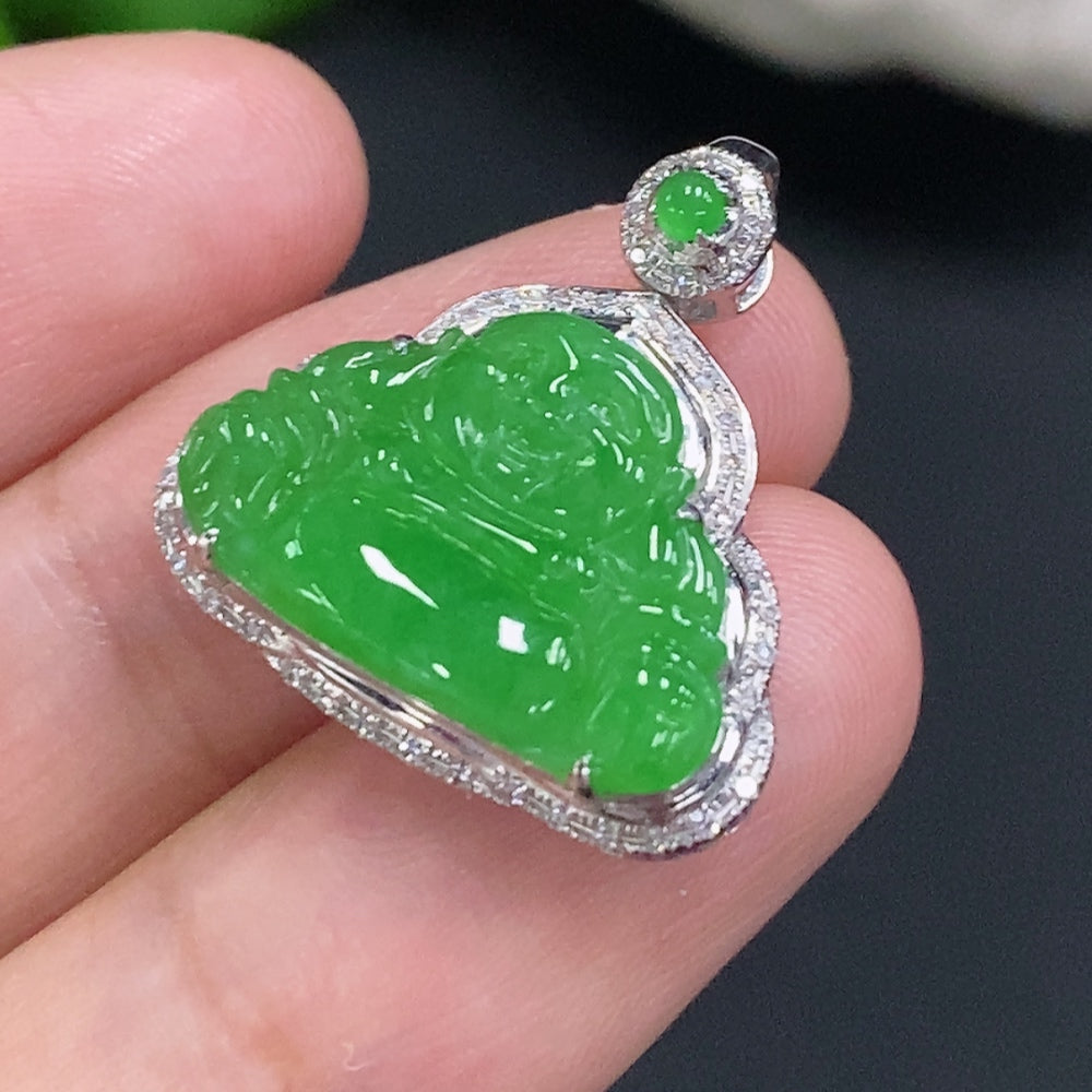 JadeiteBuddha Pendant with 18K Gold Setting