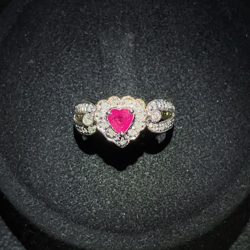 Ruby Inlaid Ring, 18k Gold, Diamond Accents