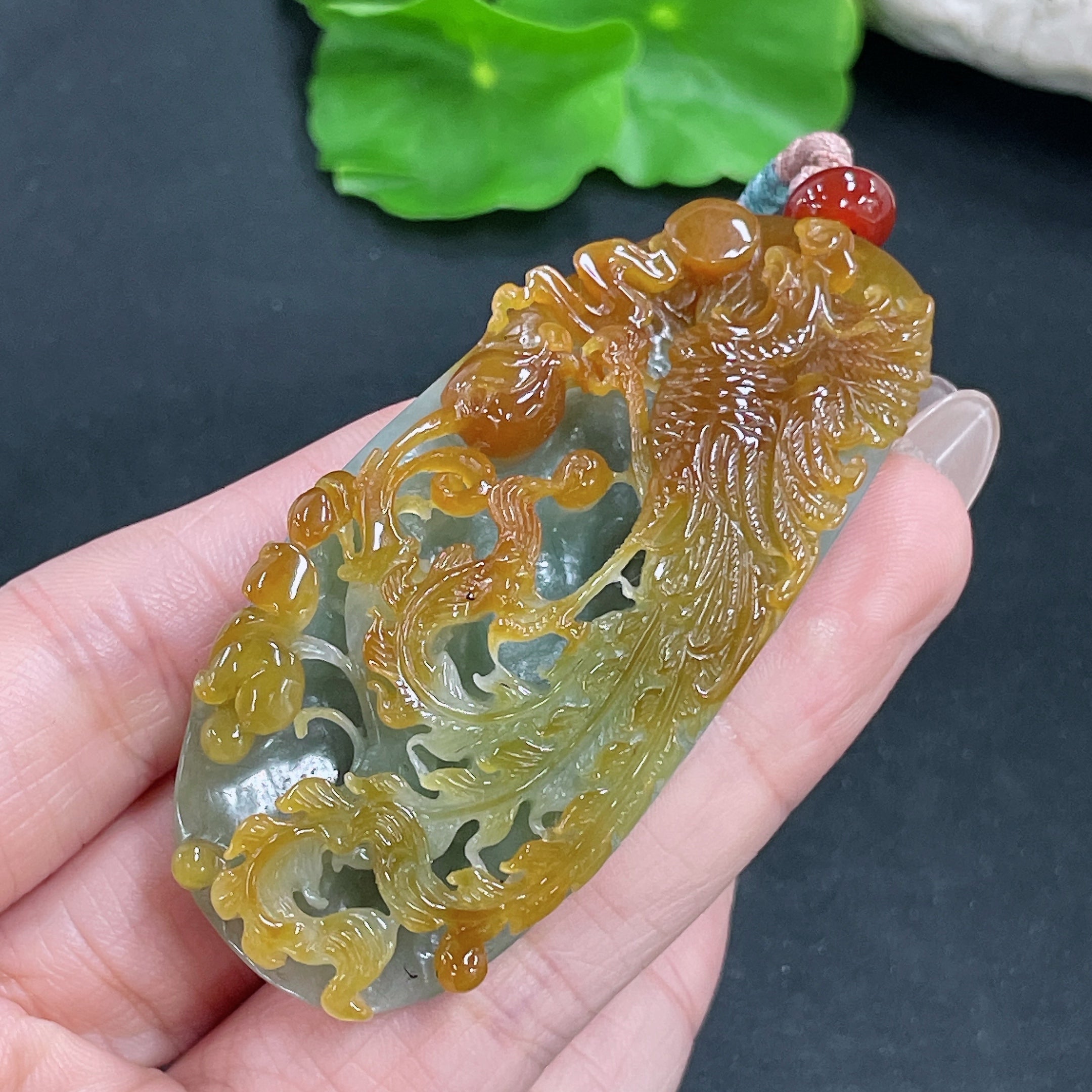 Jadeite Pendant Phoenix with Cord Total Weight Approx. 45.37g