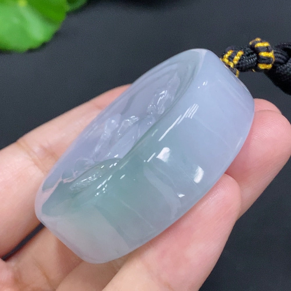 Jadeite Formless Guanyin Pendant with Cord, Total Weight Approx. 86.2g