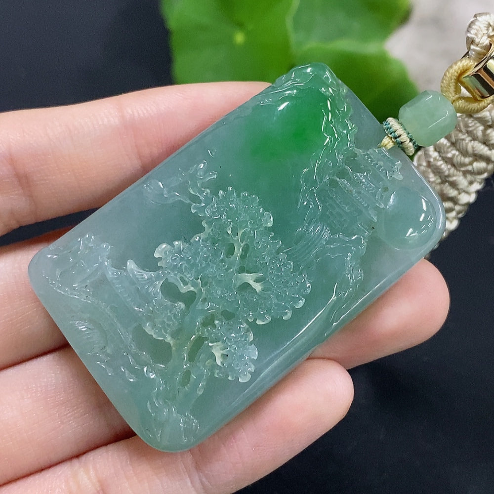 Jadeite Pendant Landscape with Cord Total Weight Approx. 43.6g