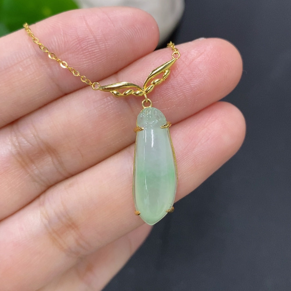 Jadeite Blessing Melon Pendant in 18K Gold