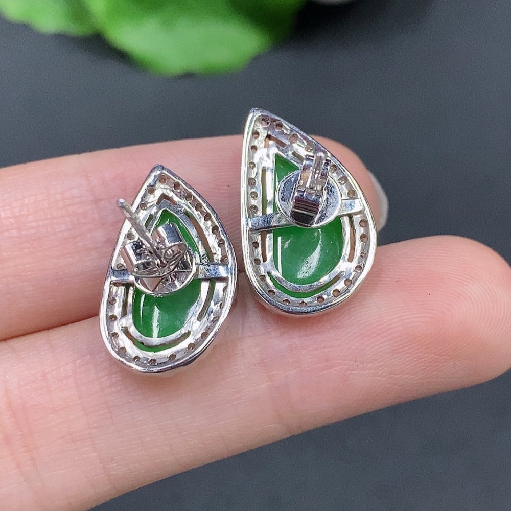 Jadeite Cabochon Stud Earrings 18k Gold Total Weight Approx. 5.2g (Including Backs)