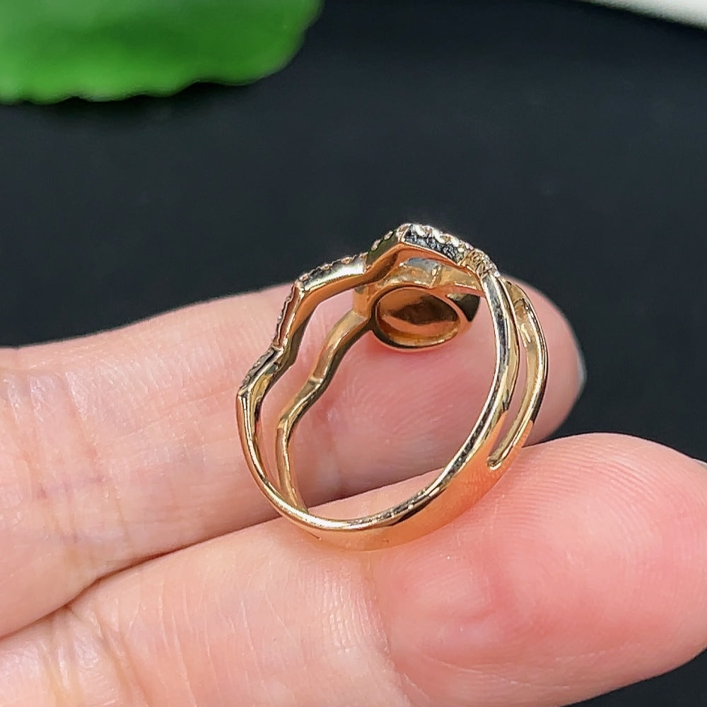 Jadeite Cabochon Ring, 18k Gold Setting, Non-Diamond, Size 16, Total Weight Approx. 3.86g