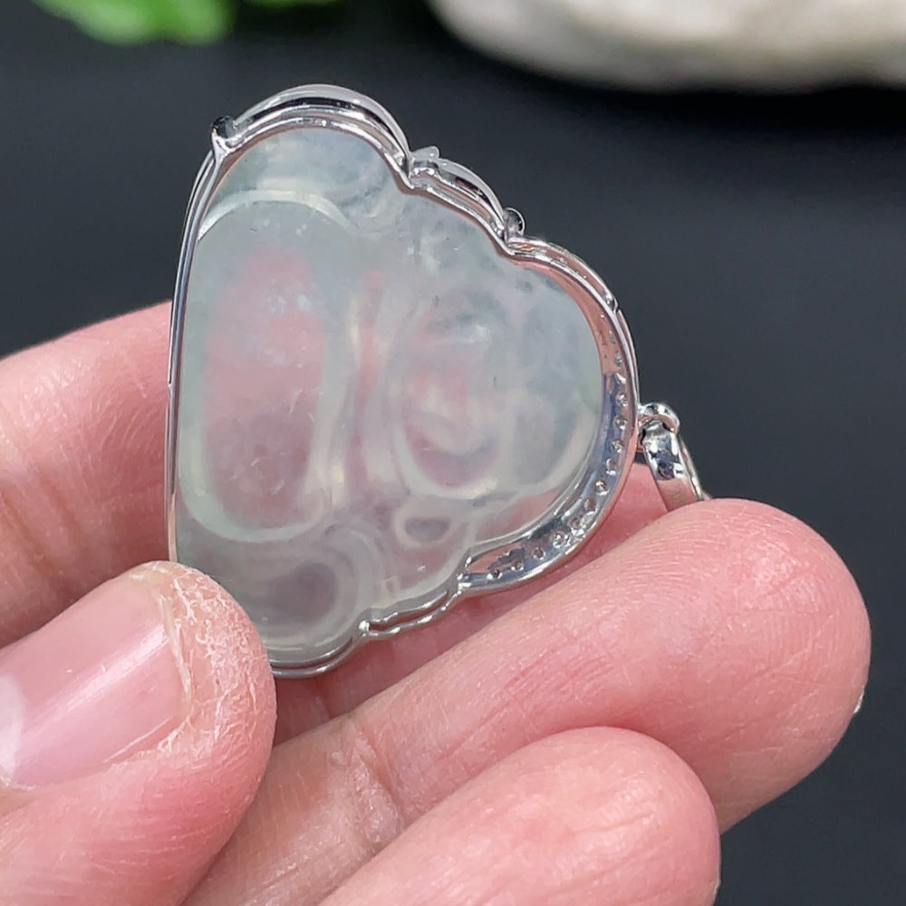 Jadeite Buddha Pendant, 18K Gold Setting with Diamond Accents